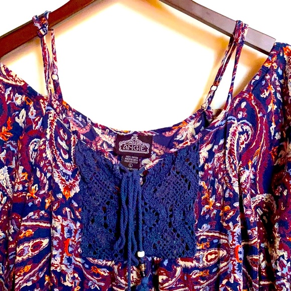 Funky Angie Bohemian Gauzy Lace Tassel Tunic - Picture 3 of 10